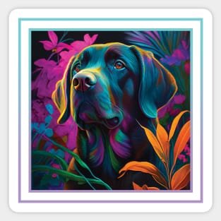 Triumphant Labrador Floral Vibrant Tropical Digital Oil Painting Pet Portrait Sticker